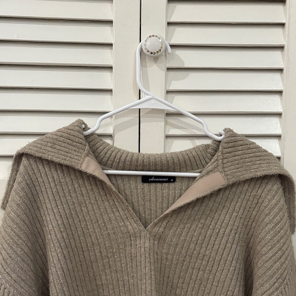 Women's Tan Deep V-Neck Sweater - Picture 3 of 13